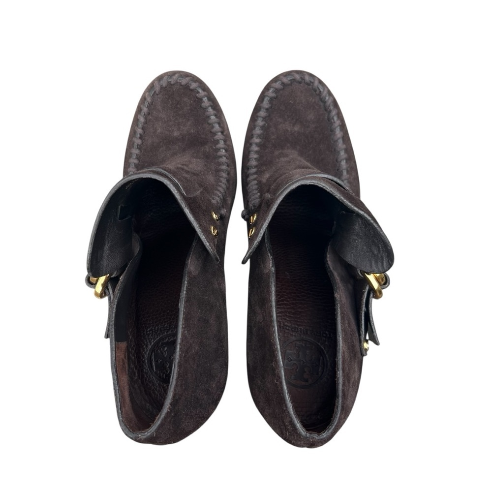 TORY BURCH Belen Suede Ankle Stiletto Booties Brown Buckle Women’s Size 10.5 - Picture 5 of 11